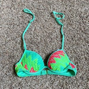 XS green and pink bikini top